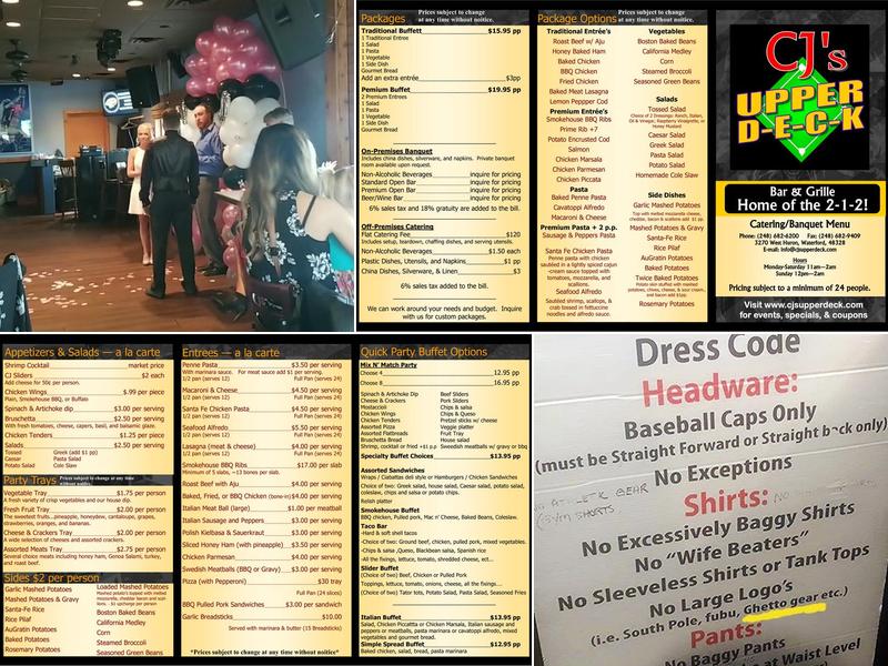 CJ's Upper Deck Menu