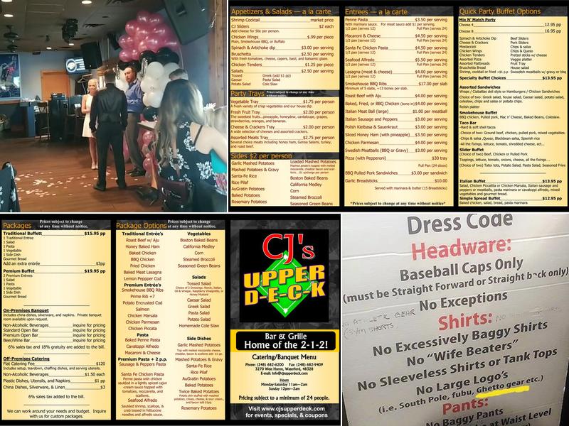 CJ's Upper Deck Menu