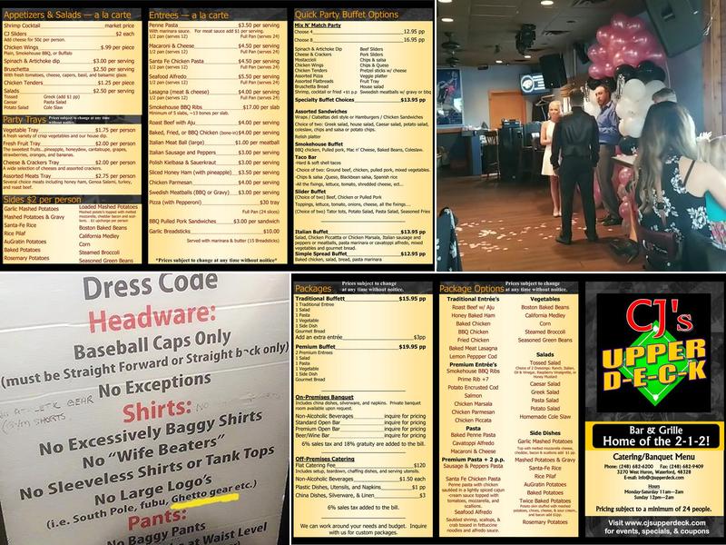 CJ's Upper Deck Menu