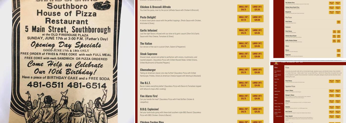 Southborough House of Pizza Menu