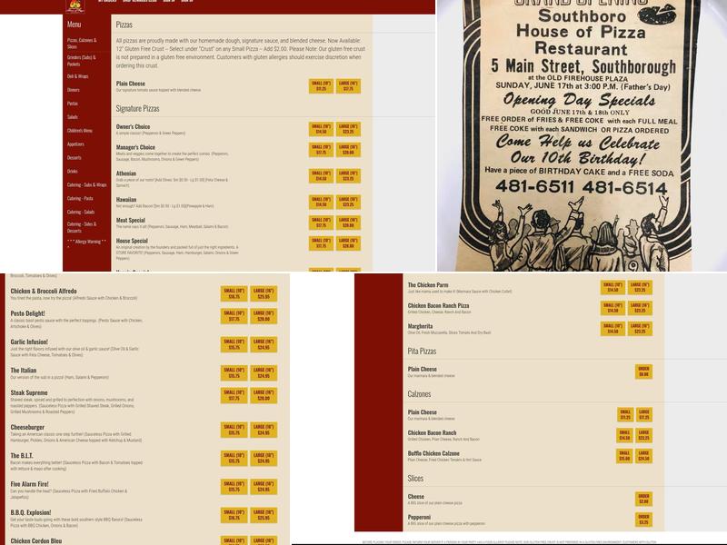 Southborough House of Pizza Menu