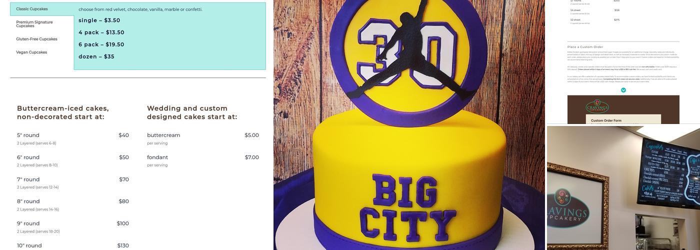 Cravings Cupcakery Menu