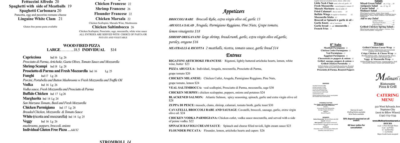 Molinari's Menu