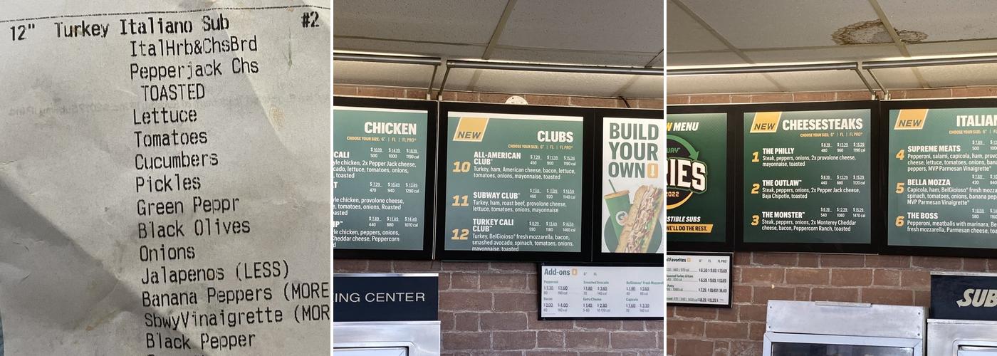 Subway Menu