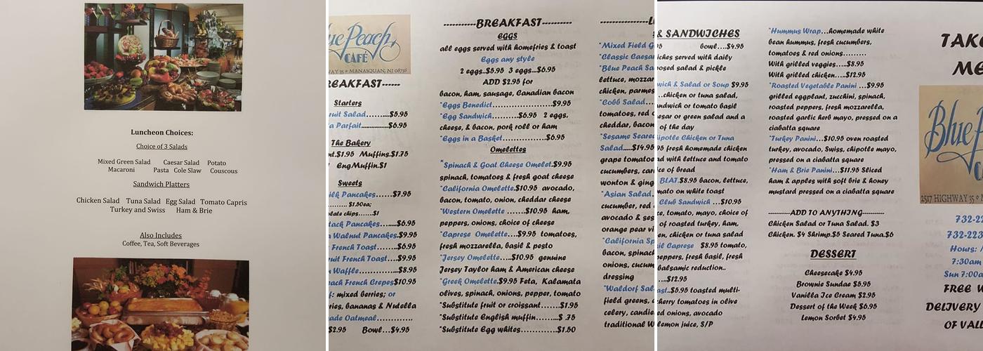 Blue Peach Cafe Menu
