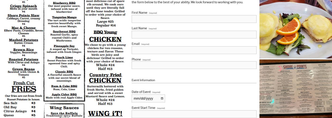 Shore Points BBQ Menu