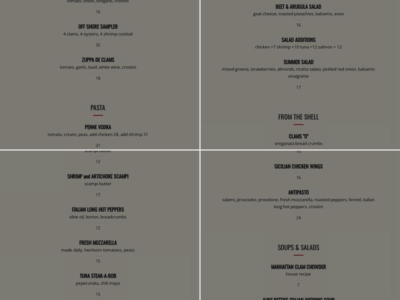 Off Shore Restaurant & Pub Bar Menu