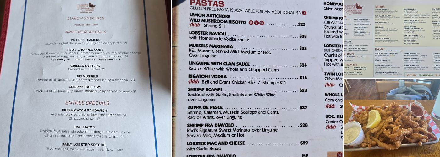 Red's Lobster Pot Restaurant Menu