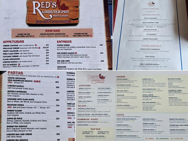 Red's Lobster Pot Restaurant Menu