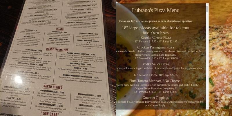 Lubrano's Trattoria Menu