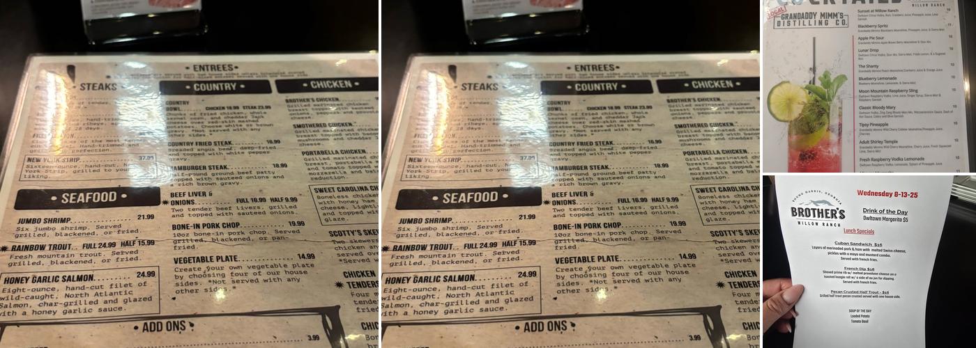 Brother's at Willow Ranch Menu