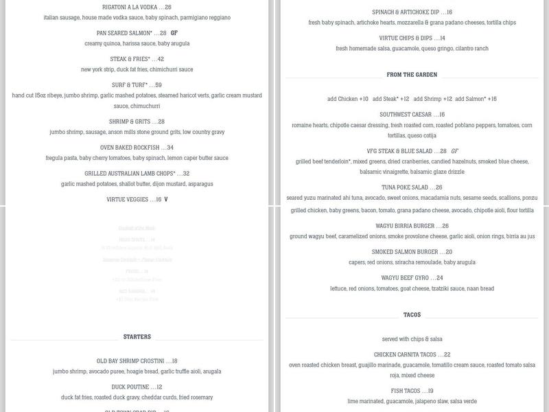 Virtue Feed & Grain Menu