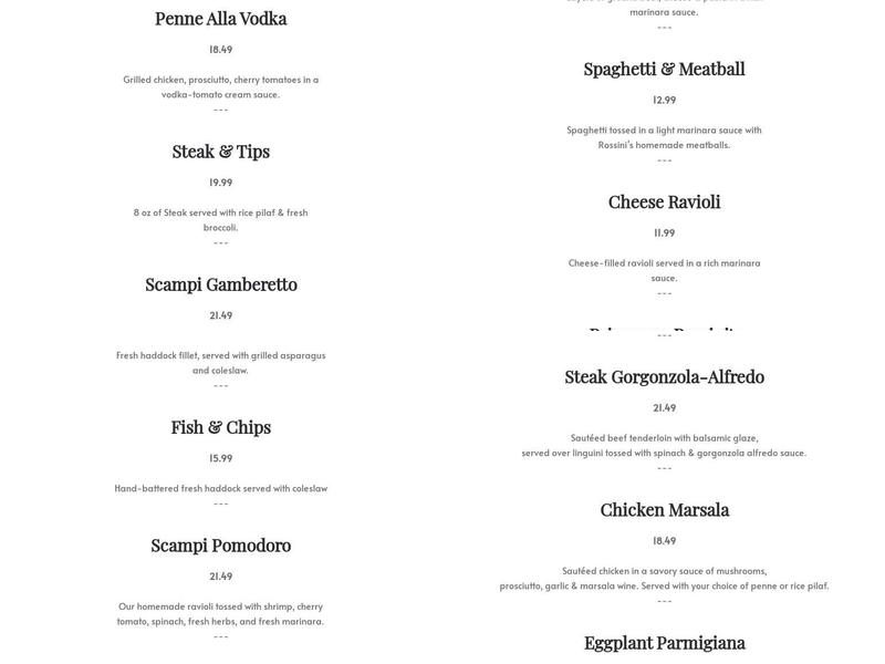 Rossini's Pizzeria Menu