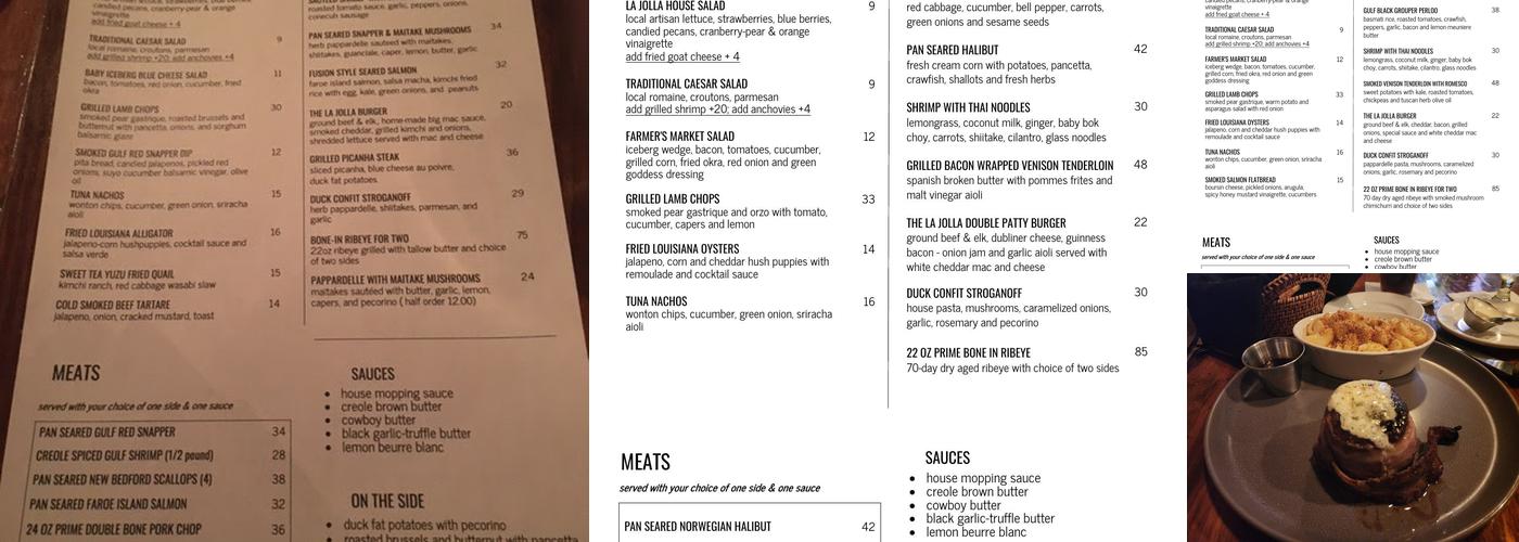 La Jolla Menu