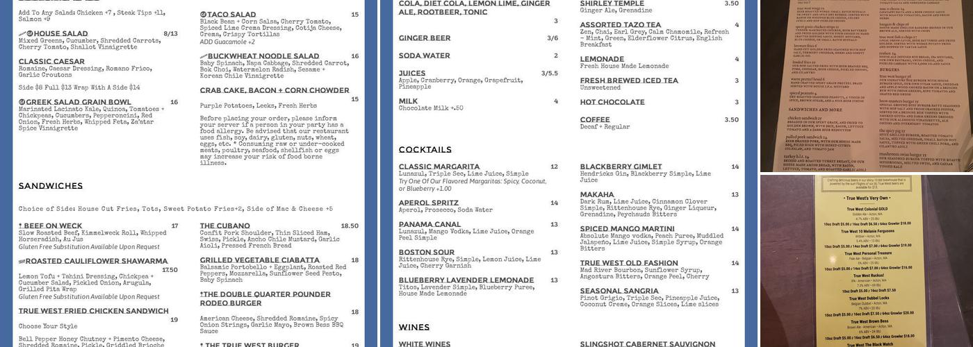 True West Brewing Co. Menu