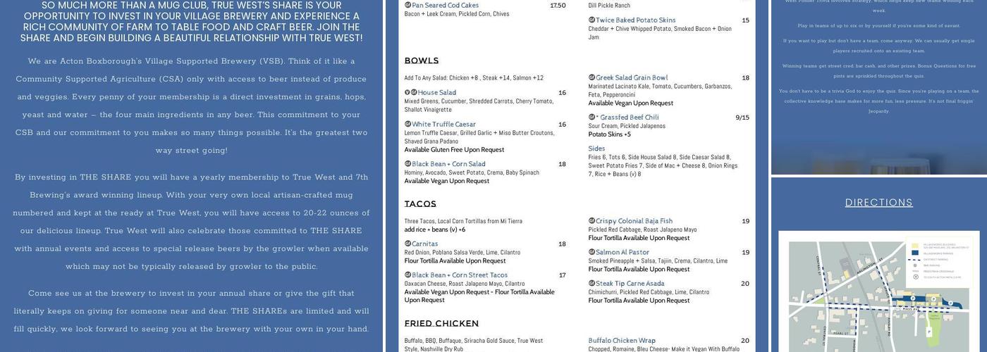 True West Brewing Co. Menu