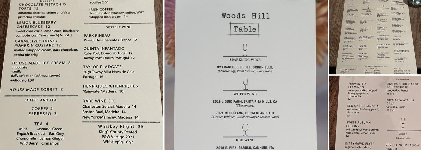 Woods Hill Table Menu