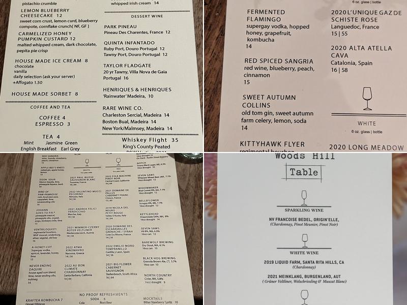 Woods Hill Table Menu