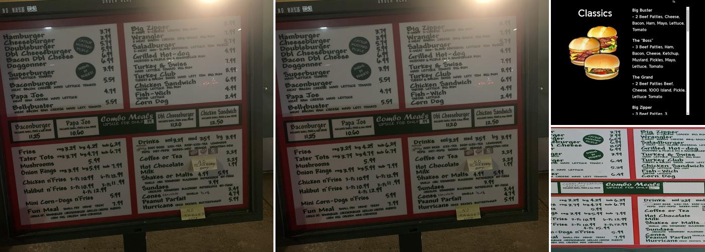 Zip's Drive In Menu