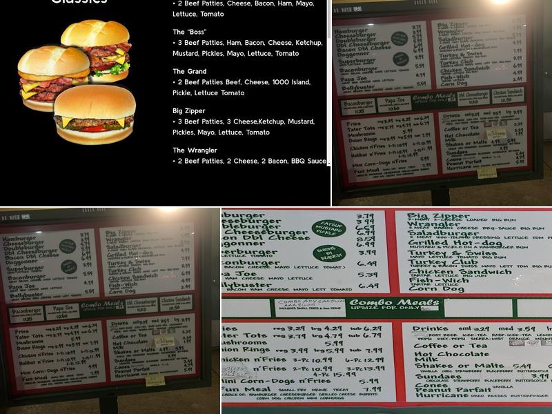 Zip's Drive In Menu