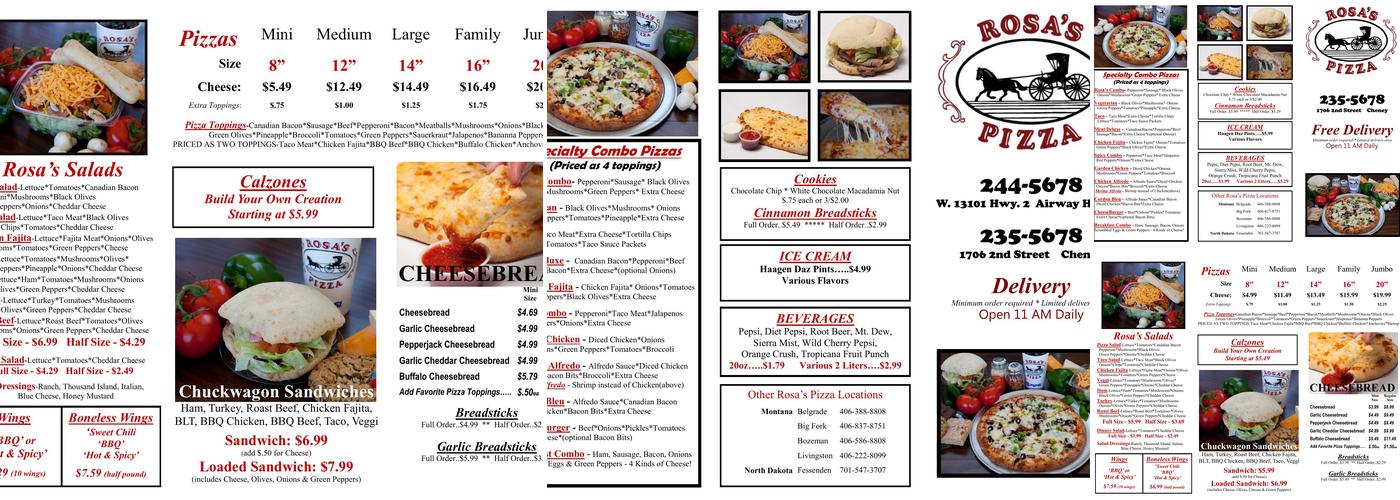 Rosa's Pizza Menu