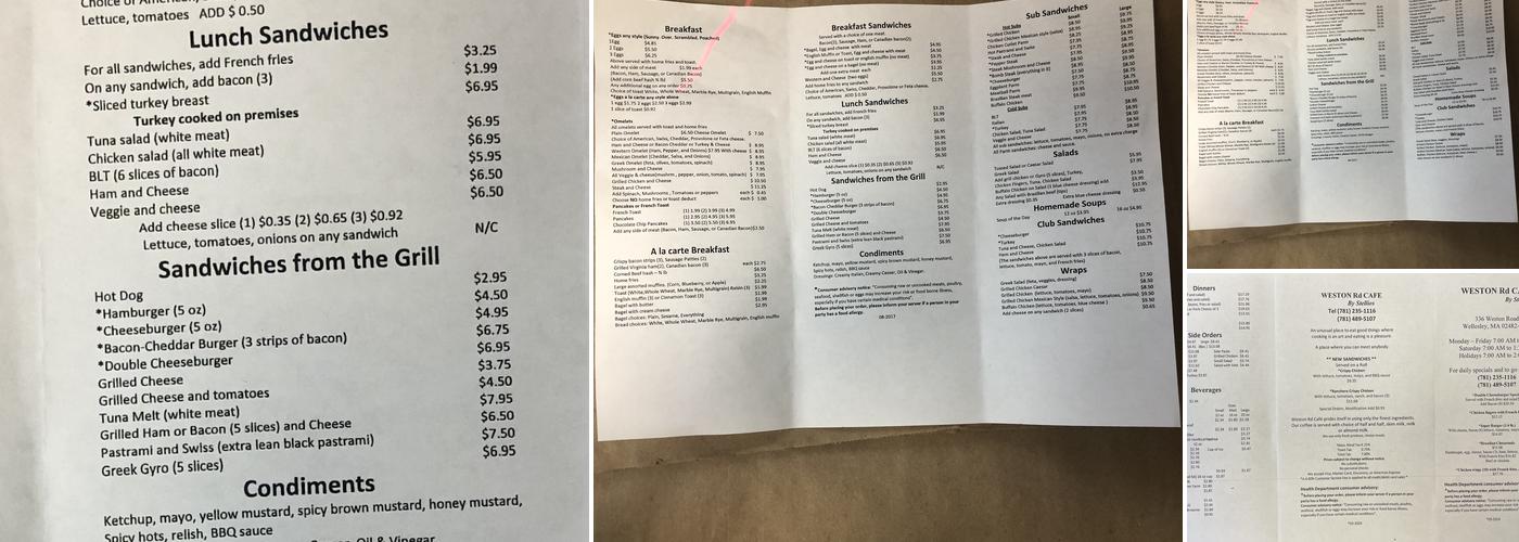 Weston Road Cafe Menu