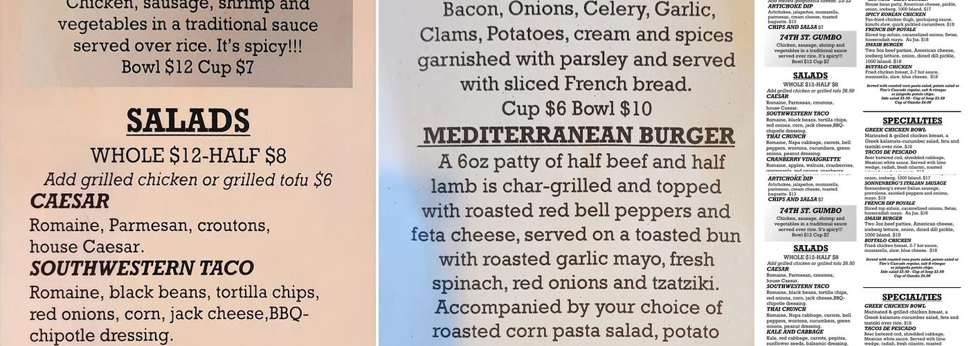 Two Seven Public House Menu