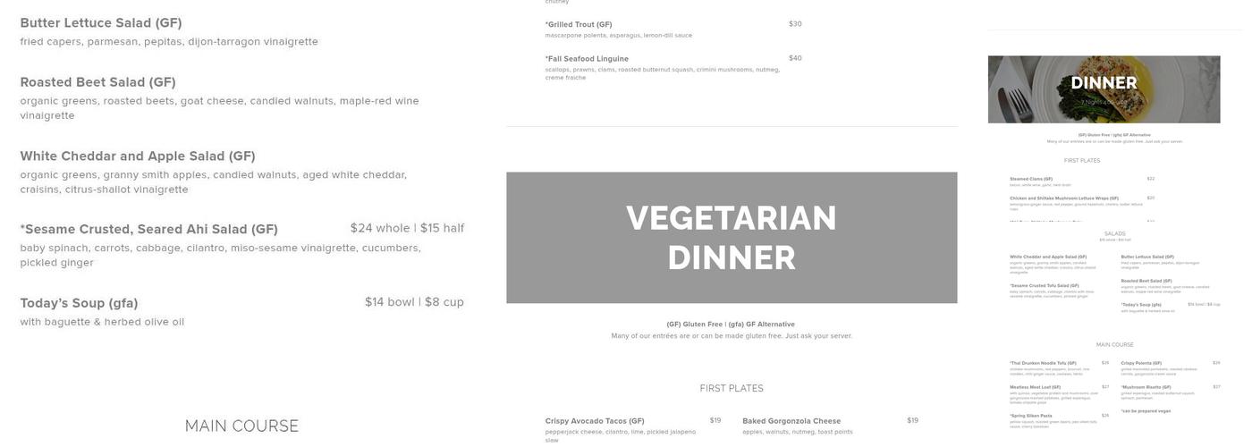 Mizuna Restaurant and Wine Bar Menu