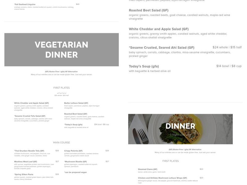 Mizuna Restaurant and Wine Bar Menu