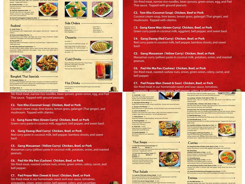 Bangkok Thai Menu