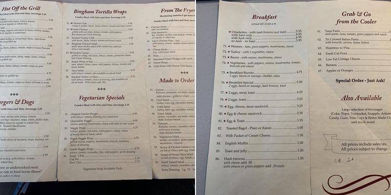 Bingham Cafe Menu