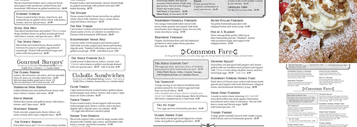 The Maple Counter Cafe Menu