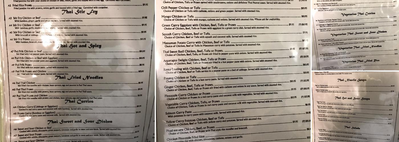 Bangkok 103 Cafe Menu