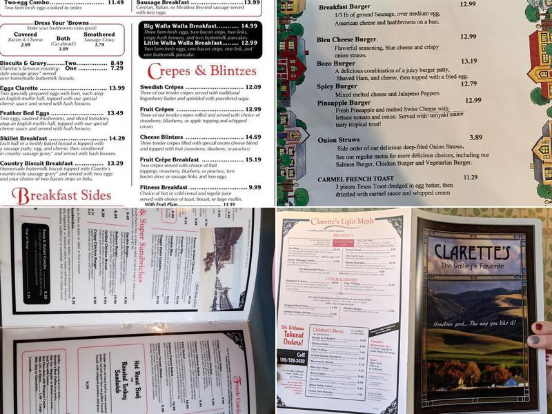 Clarette's Restaurant Menu