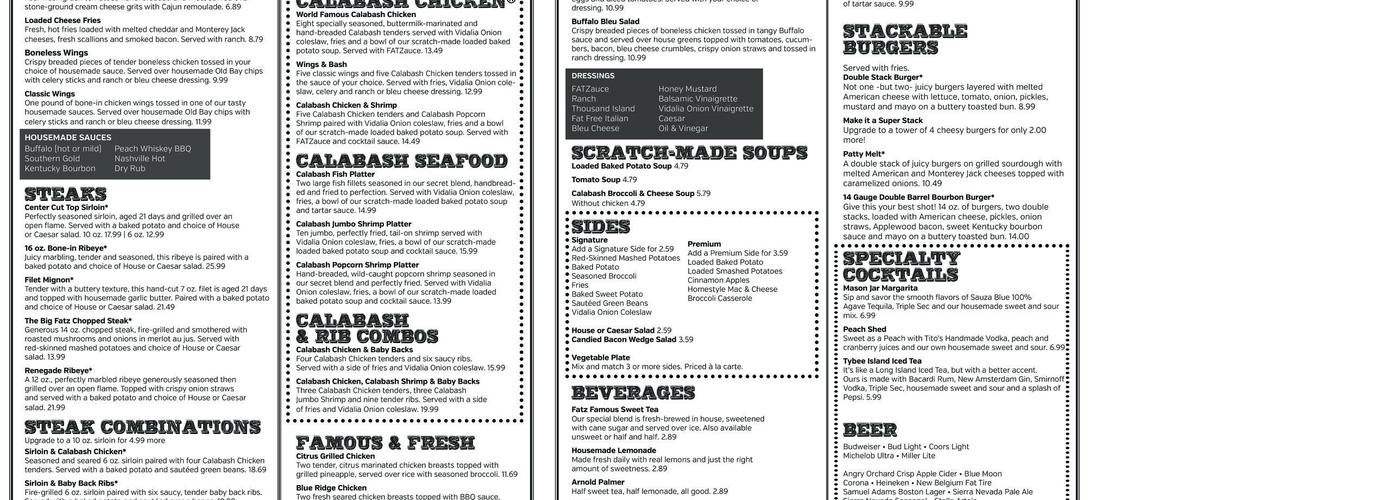 Fatz Cafe Menu