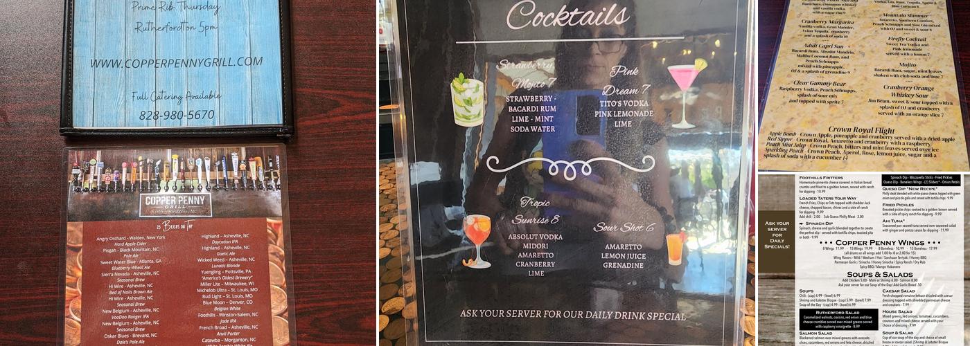 Copper Penny Grill Rutherfordton Menu
