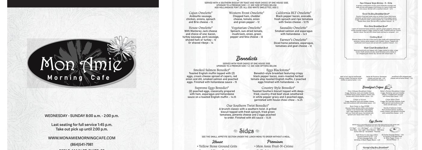 Mon Amie Morning Cafe Menu