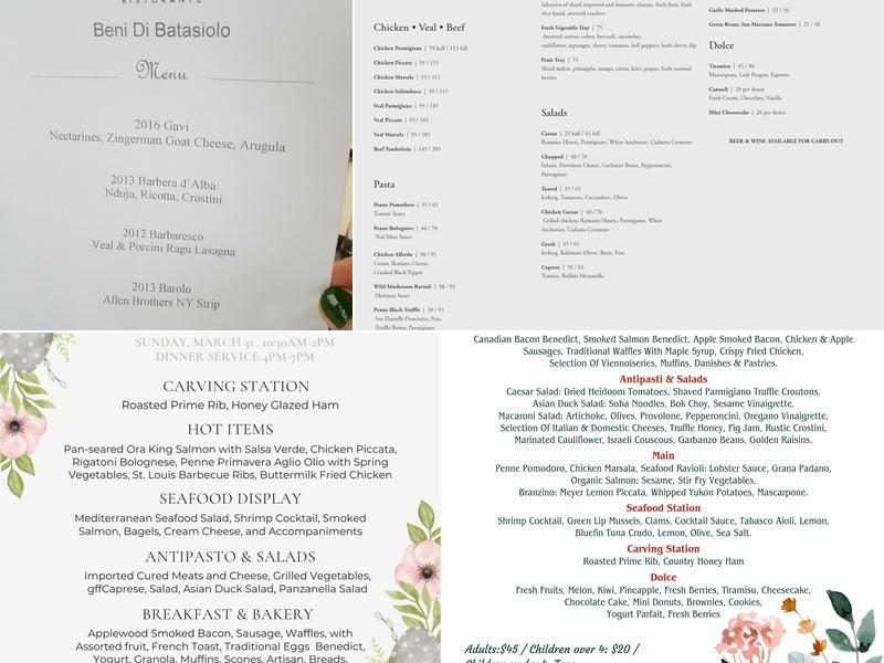 Volare Menu
