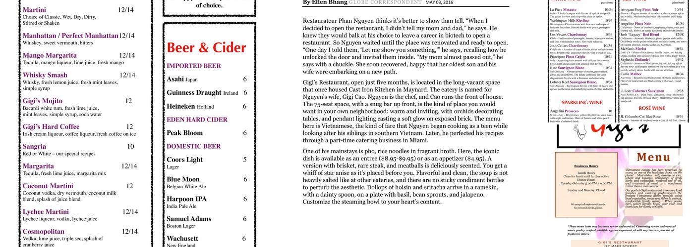 Gigi's Restaurant Menu