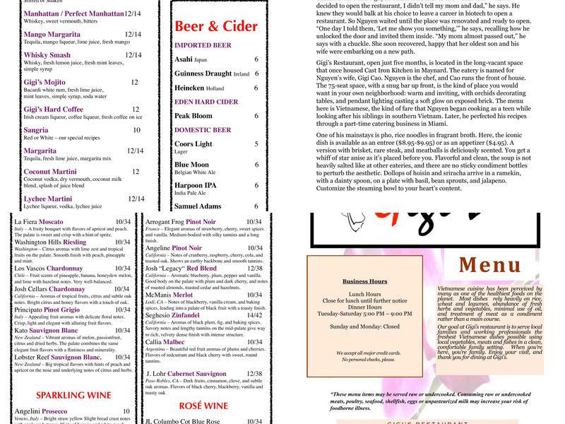 Gigi's Restaurant Menu