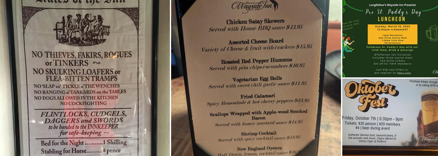Longfellow's Wayside Inn Menu