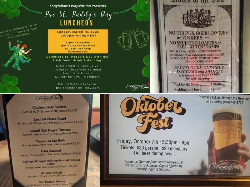 Longfellow's Wayside Inn Menu