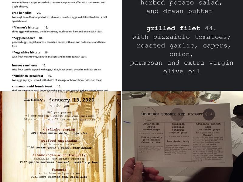 Bullfinchs Menu
