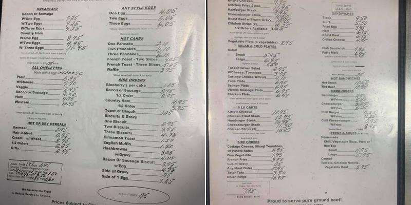 Willow Inn Cafe Menu