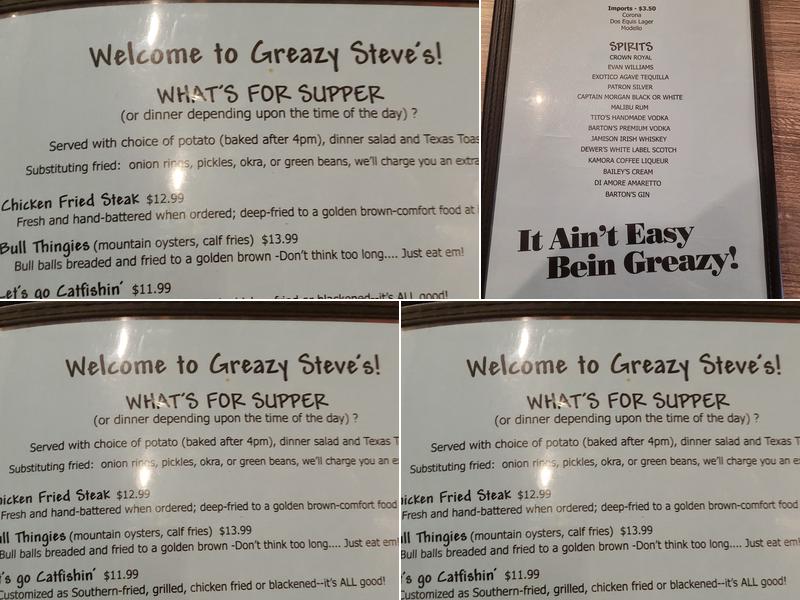 Greazy Steve's Menu