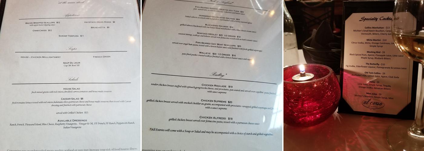 Al Corso Restaurant Menu