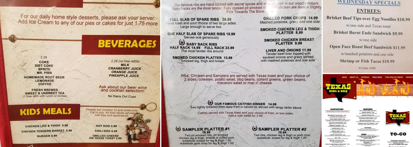 Texas Ribs & BBQ Menu