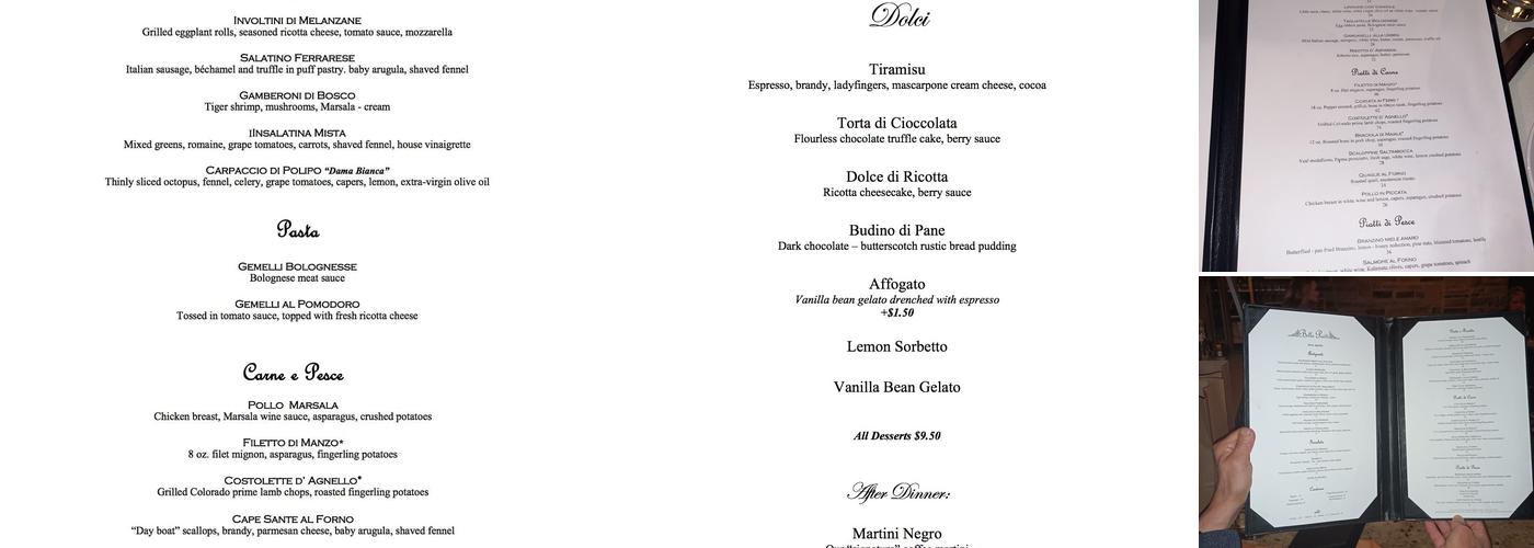 Bella Piatti Menu