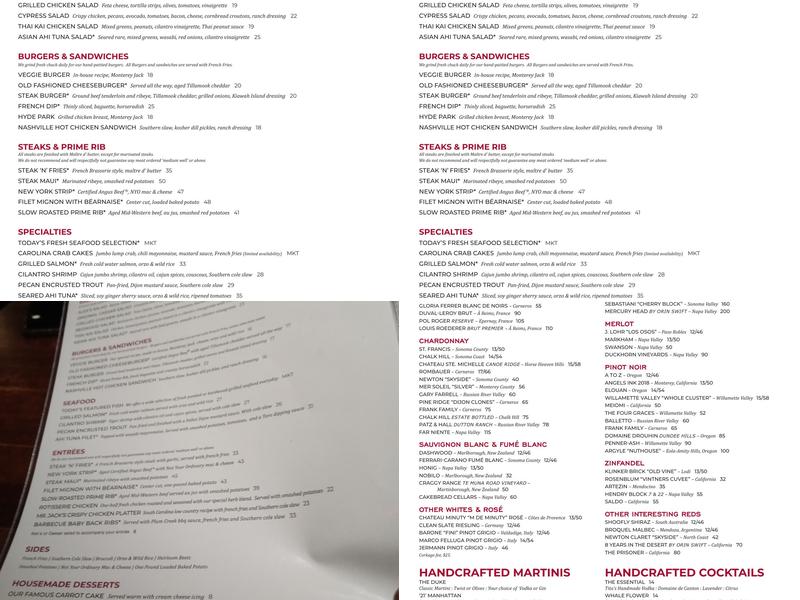 J. Alexander's Restaurant Menu