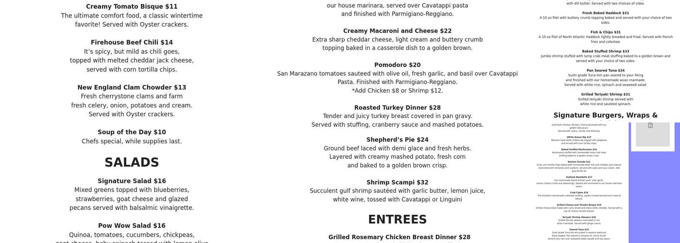 The Outlook at Nashoba Valley Menu